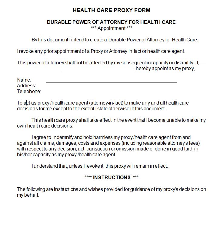 What is a health care proxy form?